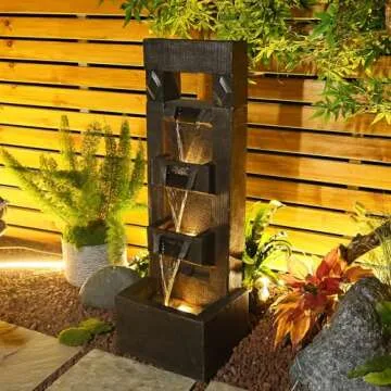 SERBILHOME 40.94”Outdoor Fountains and Indoor Waterfalls 4 Floor-Standing Water Fountain Outdoor with LED Lights Fountain Outdoor Garden for Office,House, Patio, Backyard, and Home Art Decor