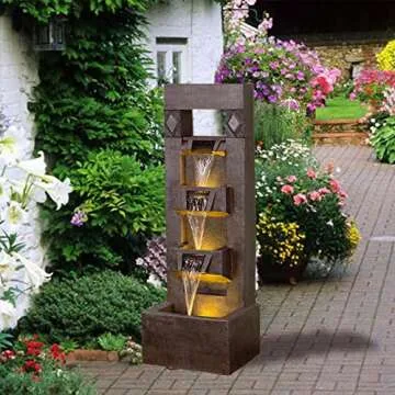 SERBILHOME 40.94”Outdoor Fountains and Indoor Waterfalls 4 Floor-Standing Water Fountain Outdoor with LED Lights Fountain Outdoor Garden for Office,House, Patio, Backyard, and Home Art Decor