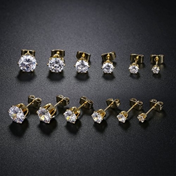 Gemsme 6 Pairs CZ Stud Earrings Set for Women 18K Gold Plated