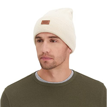 Levi's Unisex Comfy Beanie with Leather Patch in Cream