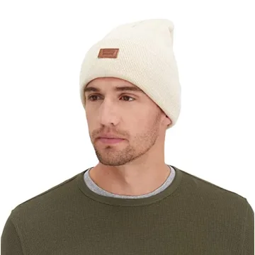 Levi's Unisex Comfy Beanie with Leather Patch in Cream