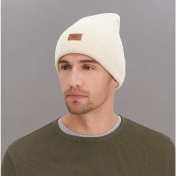 Levi's Unisex Comfy Beanie with Leather Patch in Cream