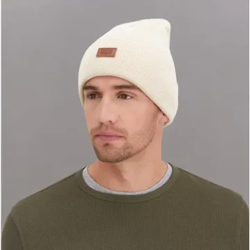 Levi's Unisex Comfy Beanie with Leather Patch in Cream