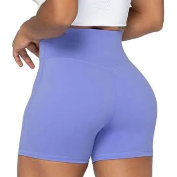 Sunzel Sunzfly Crossover Biker Shorts for Women, V Criss Cross High Waist Yoga Workout Gym Shorts with Tummy Control 4" Periwinkle Small