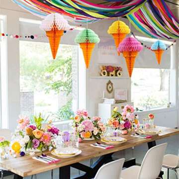 zilue Ice Cream Party Decorations, Hanging Ice Cream Paper Honeycomb Decorations for Birthday Party Baby Shower Two Sweet Party Decor Pack of 5 Mix