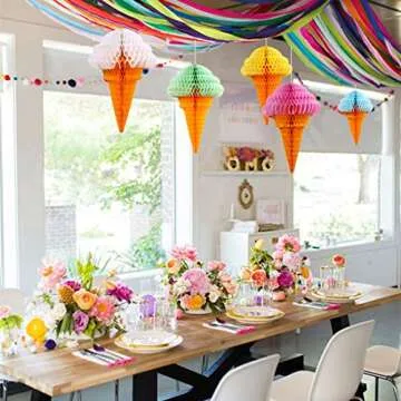 zilue Ice Cream Party Decorations, Hanging Ice Cream Paper Honeycomb Decorations for Birthday Party Baby Shower Two Sweet Party Decor Pack of 5 Mix