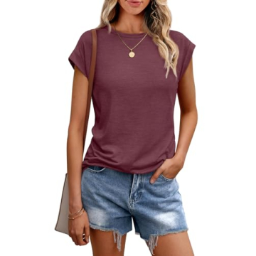 AUTOMET Womens Tops Summer Basic T Shirts Business Casual Loose Fit Cap Sleeve Tee Cute Clothes Tren...