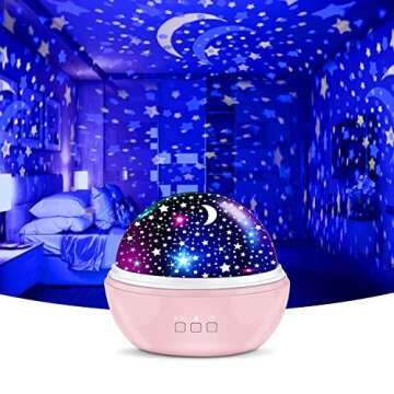 Star Projector Night Light for Girls Room, 360 Degree Rotation Baby Night Lights with Star Moon and Undersea Light, Birthday Gifts for 3 to 12 Year Old Girls Toy(Pink)…