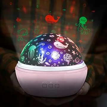 Star Projector Night Light for Girls Room, 360 Degree Rotation Baby Night Lights with Star Moon and Undersea Light, Birthday Gifts for 3 to 12 Year Old Girls Toy(Pink)…
