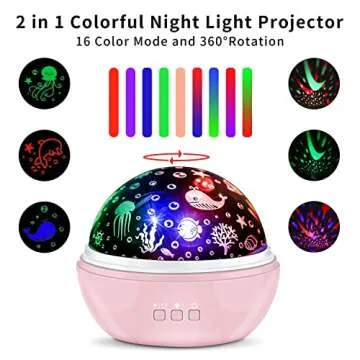 Star Projector Night Light for Girls Room, 360 Degree Rotation Baby Night Lights with Star Moon and Undersea Light, Birthday Gifts for 3 to 12 Year Old Girls Toy(Pink)…