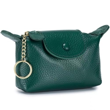 Women's Leather Coin Purse with KeyChain, Stylish Small Pouch in Green