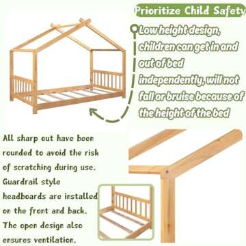 Bellemave Floor House Bed Twin Size for Kids