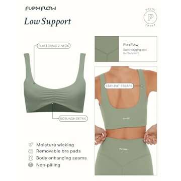 PAVOI ACTIVE FlexFlow Flattering Low Impact Scrunch Moisture-Wicking Padded Sports Bra | Ruched Tank Gym Yoga Bralette for Women | Medium, Rose