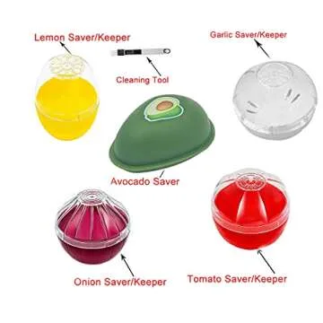 Yamesu Onion Garlic Lemon Avocado Saver Storage Keeper Holder for Fridge, BPA Free Tomato Vegetable Shaped Food Saver/Storage Containers, 5-piece Set Bundle