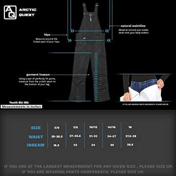 Arctic Quest Boys Classic Snow Bib Ski Pants Overalls Winter Snowsuit Water-Resistant Windproof Outdoor Rain Bib, Black, 10-12