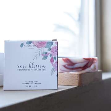 Natural Amor Rose Spa Gifts for Women,4pcs Self Care Box Including Soap Bar, Bath Bomb, Bath Salt,Th...