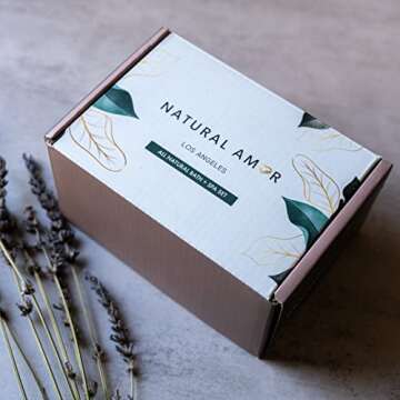 Natural Amor Rose Spa Gifts for Women,4pcs Self Care Box Including Soap Bar, Bath Bomb, Bath Salt,Thank You Gift for Women