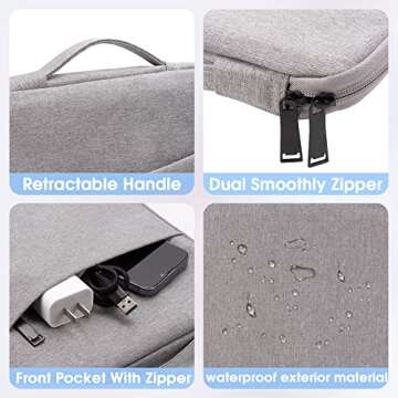 Arae Laptop Sleeve Case 14-15.4 inch Compatible with HP, ASUS, Lenovo, Acer, Notebook, Carrying Computer Bag Accessories Polyester Case with Pocket,Gray