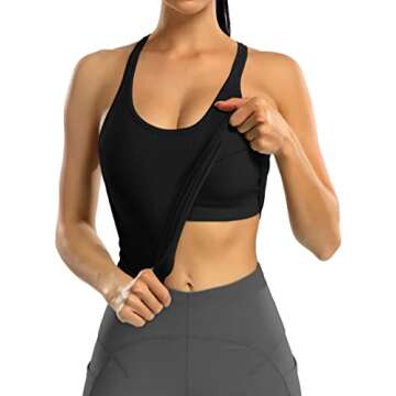 ATTRACO Women Black Workout Cropped Tops with Built in Bra Ribbed Tank Tops Slim Fit Black S