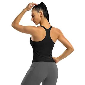 ATTRACO Women Black Workout Cropped Tops with Built in Bra Ribbed Tank Tops Slim Fit Black S