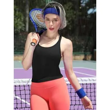 ATTRACO Women Black Workout Cropped Tops with Built in Bra Ribbed Tank Tops Slim Fit Black S