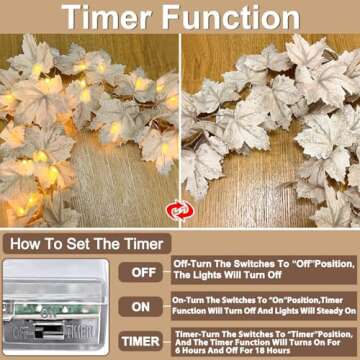 [ Timer & 3 Pack ] Fall Lighted Garland Thanksgiving Decorations, 20Ft 60LED Autumn Maples Leafed Ga...