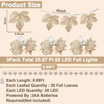 [ Timer & 3 Pack ] Fall Lighted Garland Thanksgiving Decorations, 20Ft 60LED Autumn Maples Leafed Garland Waterproof Battery Operated Fall Decorations for Home Mantle Thanksgiving Decor Indoor Outdoor