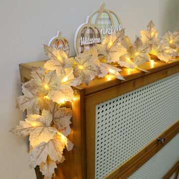 [ Timer & 3 Pack ] Fall Lighted Garland Thanksgiving Decorations, 20Ft 60LED Autumn Maples Leafed Garland Waterproof Battery Operated Fall Decorations for Home Mantle Thanksgiving Decor Indoor Outdoor