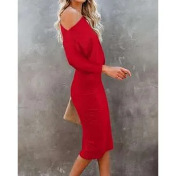 Elegant Off Shoulder Bodycon Midi Dress for Women