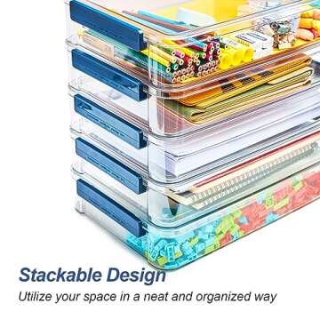 CATOOMUU 2 Pcs 5.5qt 9 x 13 Plastic Portable Project Case With Snap-Tight Latch Clear Stackable Storage Box With Lids Organizer Container For A4 File Photo Documents Scrapbook Craft Art Supplies