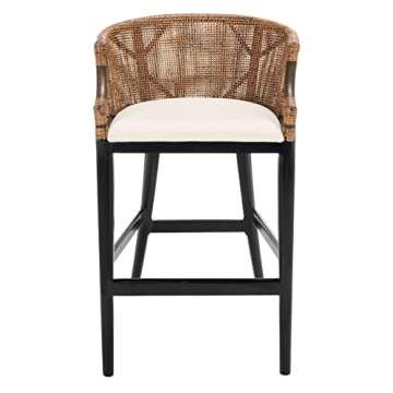 Safavieh Home Collection Brando Tropical Coastal Natural Wash/Black Legs/White Cushion Solid Wood 30-inch Bar Stool (Fully Assembled)