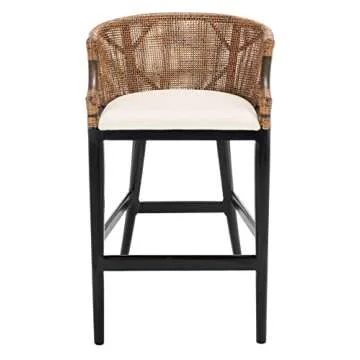 Safavieh Home Collection Brando Tropical Coastal Natural Wash/Black Legs/White Cushion Solid Wood 30-inch Bar Stool (Fully Assembled)