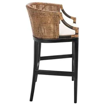 Safavieh Home Collection Brando Tropical Coastal Natural Wash/Black Legs/White Cushion Solid Wood 30-inch Bar Stool (Fully Assembled)