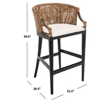 Safavieh Home Collection Brando Tropical Coastal Natural Wash/Black Legs/White Cushion Solid Wood 30-inch Bar Stool (Fully Assembled)