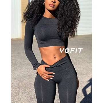YOFIT Exercise Outfits for Women 2 Pieces Seamless Yoga Outfits Gym Crop Top and Leggings Set Black Tracksuits 2 Piece
