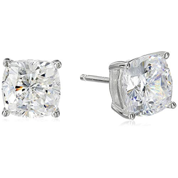 Amazon Essentials Platinum Plated Sterling Silver Cushion Cut CZ Stud Earrings (8mm)