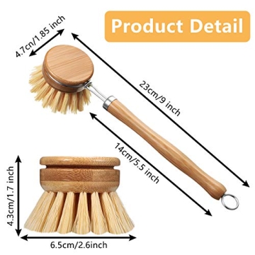 Bamboo Wooden Dish Brush Set with Replaceable Heads