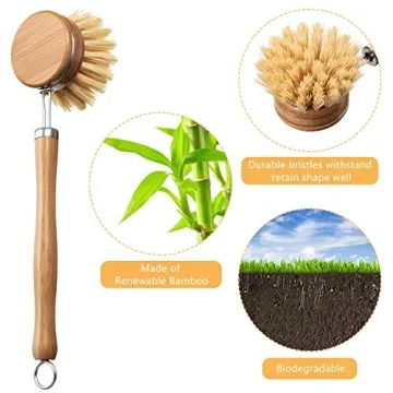Bamboo Wooden Dish Brush Set with Replaceable Heads