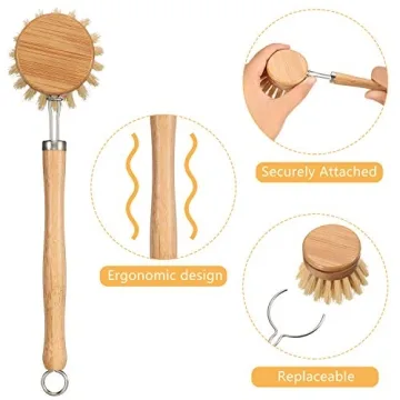 Bamboo Wooden Dish Brush Set with Replaceable Heads
