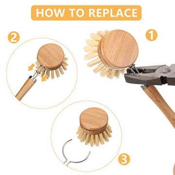 Bamboo Wooden Dish Brush Set with Replaceable Heads