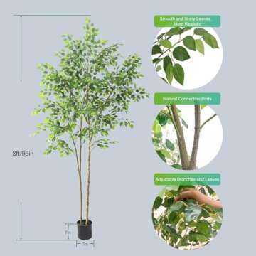 Nafresh Tall Ficus Tree Artificial，8ft(96in) Realistic Texture Potted Faux Ficus Tree， Fake Tree...