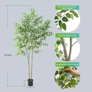 Nafresh Tall Ficus Tree Artificial，8ft(96in) Realistic Texture Potted Faux Ficus Tree， Fake Tree...