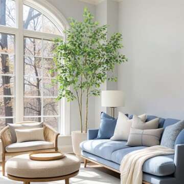 Nafresh Tall Ficus Tree Artificial，8ft(96in) Realistic Texture Potted Faux Ficus Tree， Fake Trees Indoor Outdoor for Home Office Living Room Bedroom Foyer Porch Decor.