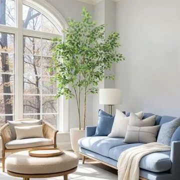 Nafresh Tall Ficus Tree Artificial，8ft(96in) Realistic Texture Potted Faux Ficus Tree， Fake Trees Indoor Outdoor for Home Office Living Room Bedroom Foyer Porch Decor.