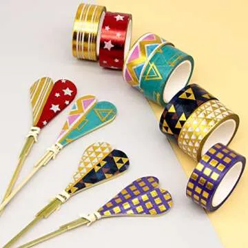 Ieebee 21 Rolls Washi Tape Set - 15mm Wide Foli & Gold Masking Colored Metallic Washi Tape DIY Craft Masking Tape for Gifts Warpping, Scrapbooking, Bullet Journals, Planner