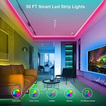 DYLYNA 50ft Led Lights for Bedroom, Led Strip Lights APP Control Music Sync Color Changing RGB Led Light Strips with Remote for Party,Home,Room Decor