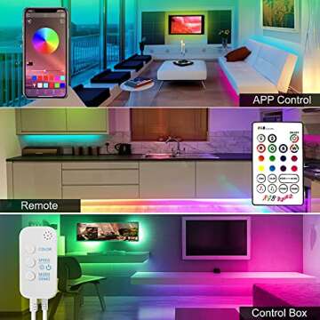 DYLYNA 50ft Led Lights for Bedroom, Led Strip Lights APP Control Music Sync Color Changing RGB Led Light Strips with Remote for Party,Home,Room Decor