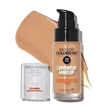 Revlon Liquid Foundation, ColorStay Face Makeup for Oily Skin, 220 Natural Beige, SPF 15, 1 Fl Oz