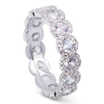 Savlano 18K White Gold Plated Cubic Zirconia Round Cut Eternity Ring Band for Women (10)