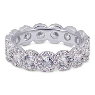 Savlano 18K White Gold Plated Cubic Zirconia Round Cut Eternity Ring Band for Women (10)